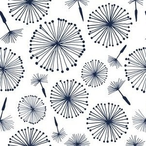 Delicate Dandelions - White + Navy Blue