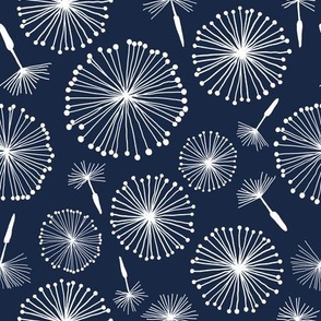 Delicate Dandelions - Navy Blue & White - MEDIUM