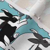 Himalayan Dutch and White Rabbits on Turquoise Blue