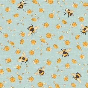 Bees _ Flowers Soft Teal_Iveta Abolina