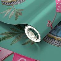 Bloom and grow bunting celebration with blue butterflies having  a garden party  by Magenta Rose on pale teal