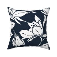 Magnolia Garden Floral - Textured Navy Blue and White Jumbo 