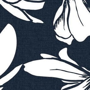Magnolia Garden Floral - Textured Navy Blue and White Jumbo 