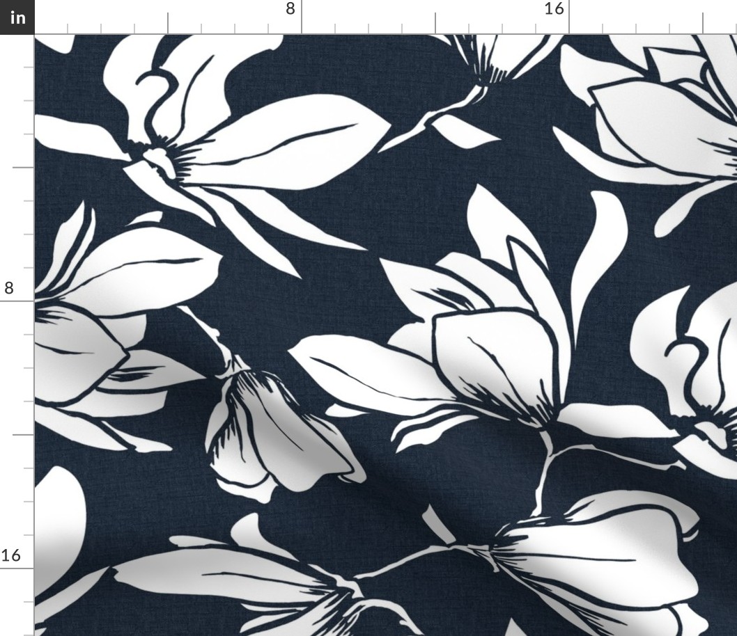 Magnolia Garden Floral - Textured Navy Blue and White Jumbo 