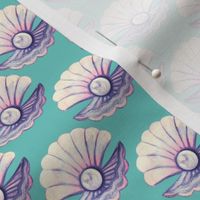 teal seashells with pearl , clamshell 