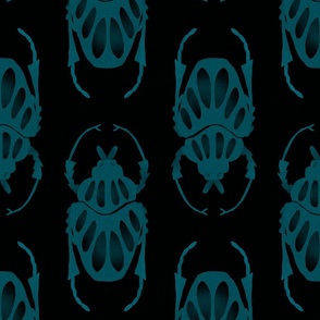 Teal Black Beetle Bug Large Pattern Fabric Wallpaper Cool 