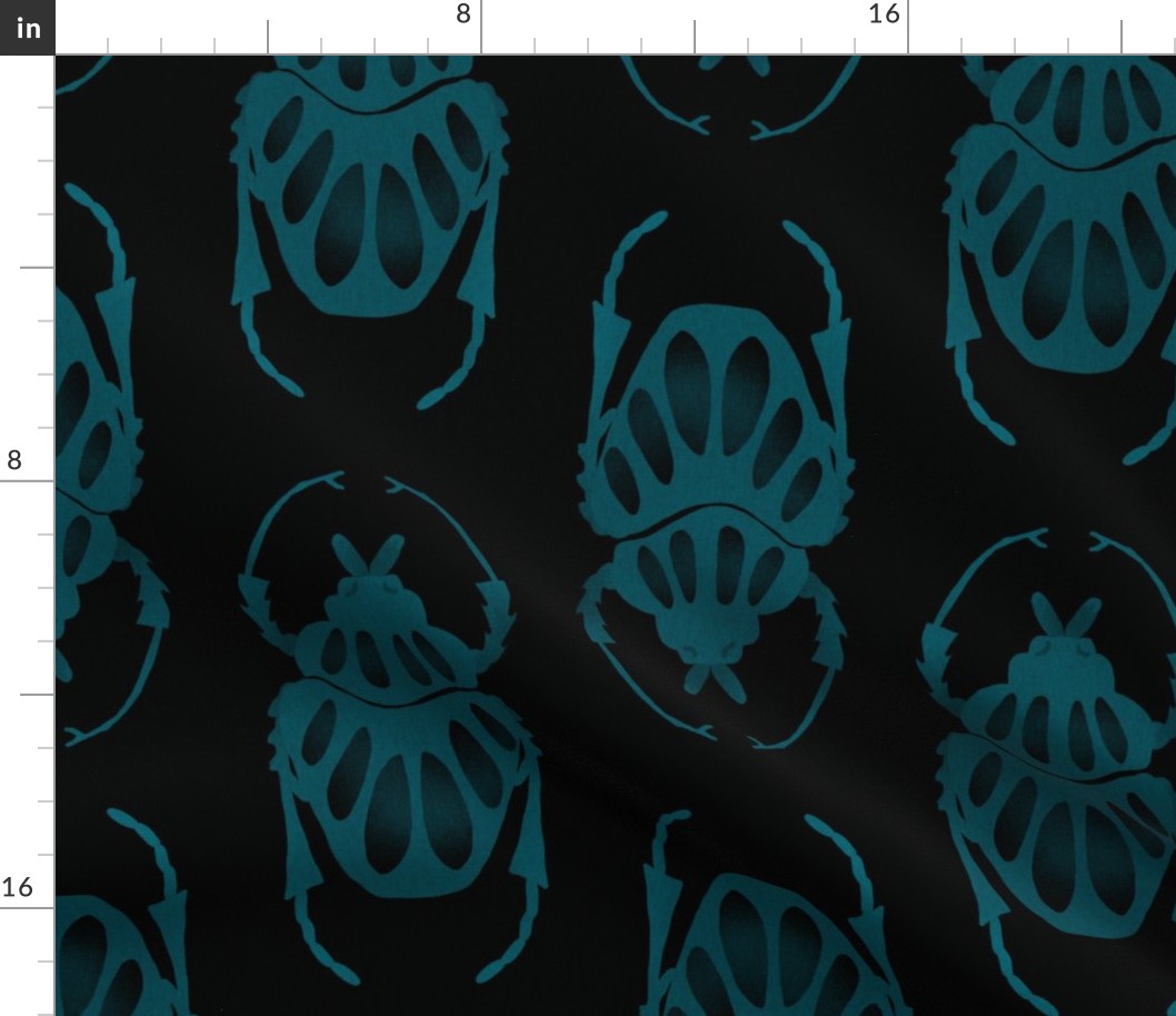 Teal Black Beetle Bug Large Pattern Fabric Wallpaper Cool 
