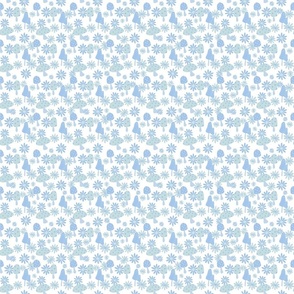 Sunshine Daisies and Mushrooms - Blue white periwinkle color way