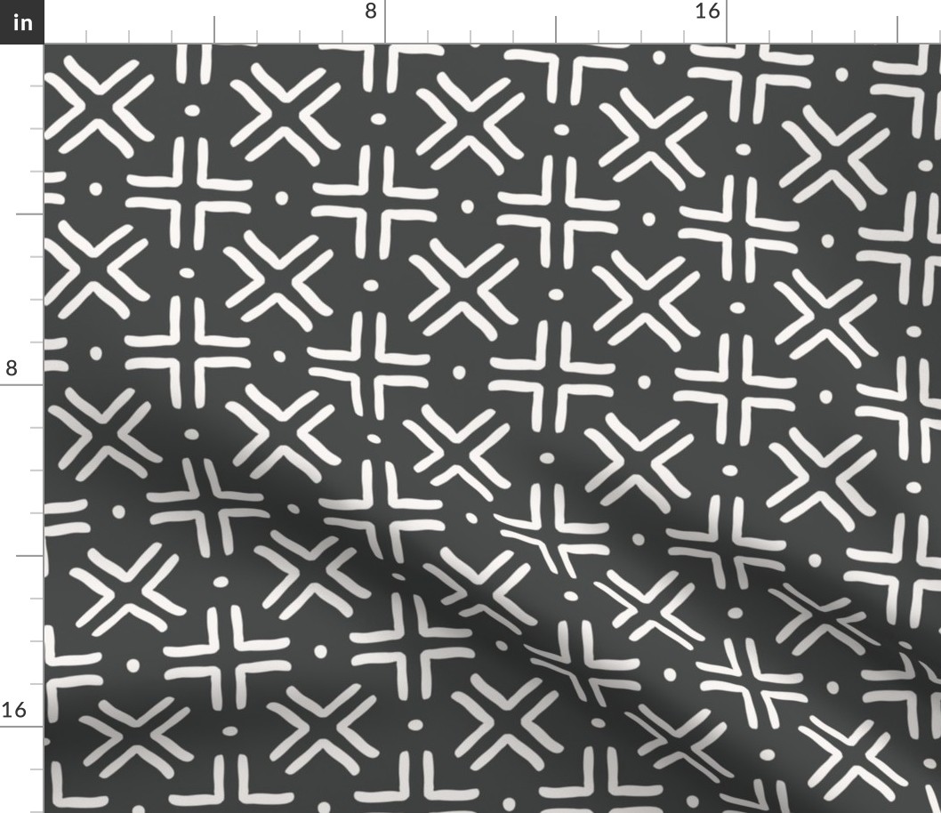 Criss cross mud cloth - charcoal and cream - jumbo