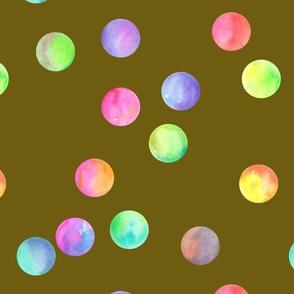 kokomo_multicoloured water-coloured painted dots on olive background