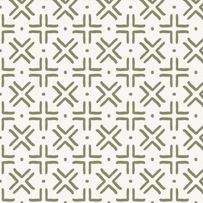 Criss cross mud cloth - cream and olive - jumbo