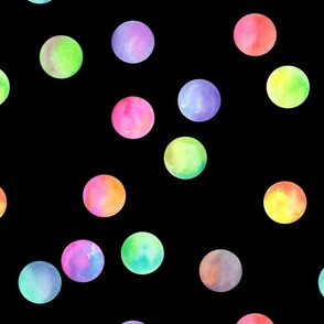 kokomo_multicoloured water-coloured painted dots on black background