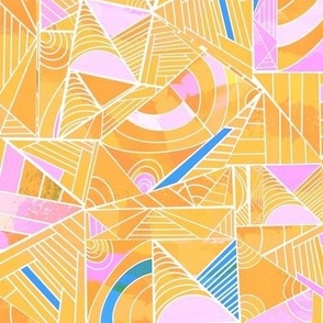 Colorful Lines and Shapes - Mustard, Bright Blue, Pink