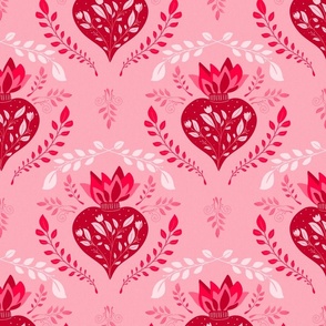 Sacred Heart Red Pink Large Wallpaper Fabric  Pattern 