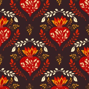 Sacred Heart Damask Brown  and red 