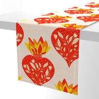 Sacred Heart Floral Flaming Heart Orange tan