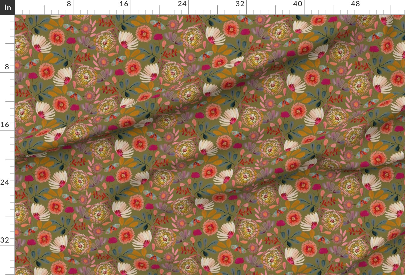 Sophisticated Botanicals Olive green Fabric | Spoonflower