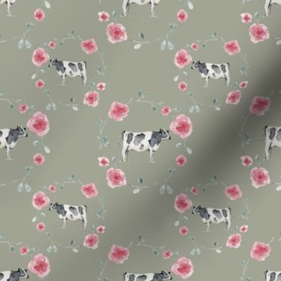 Sage Green Floral Cow