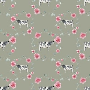 Sage Green Floral Cow