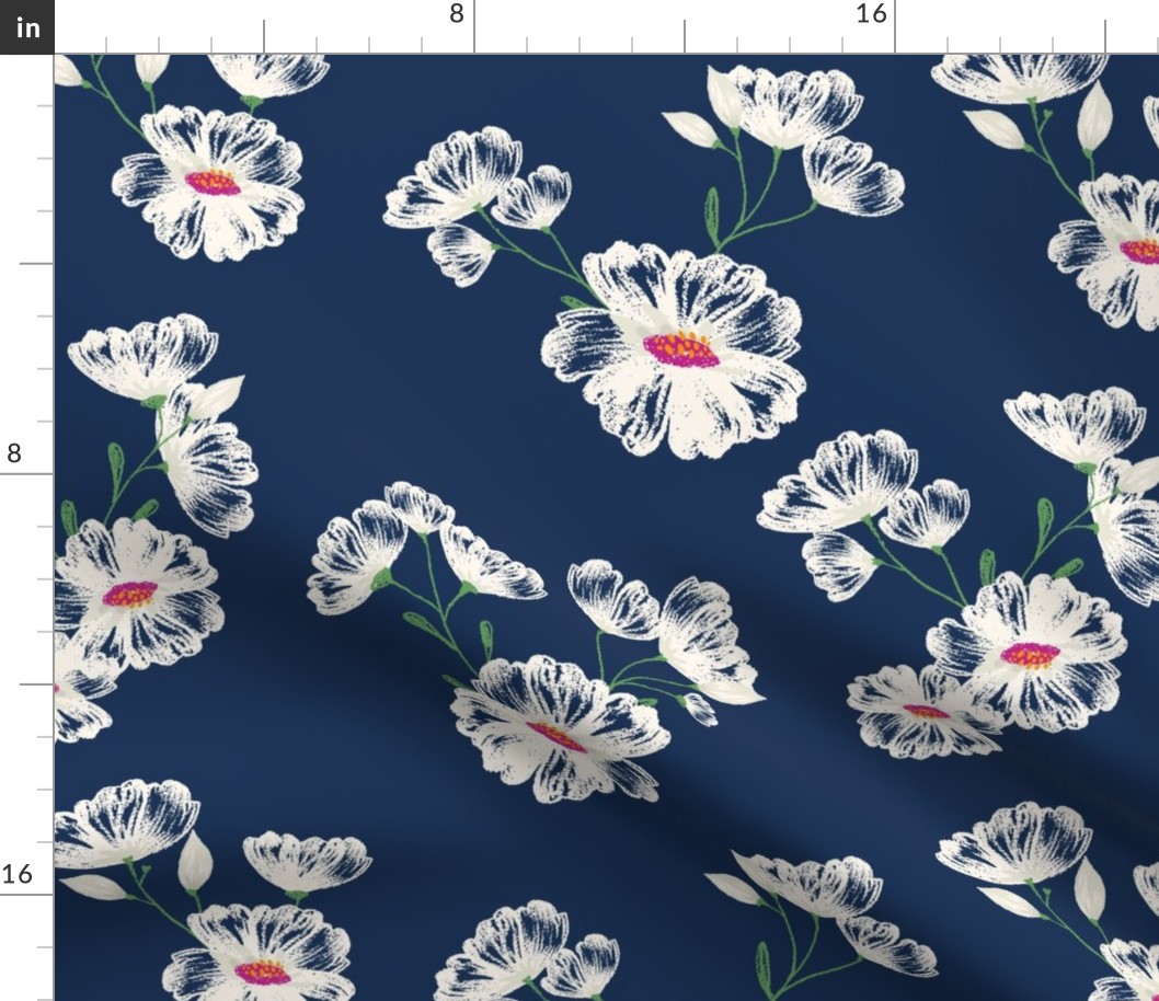 Cream Flowers on Navy