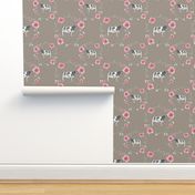 Taupe Brown Floral Cow