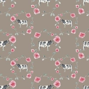 Taupe Brown Floral Cow