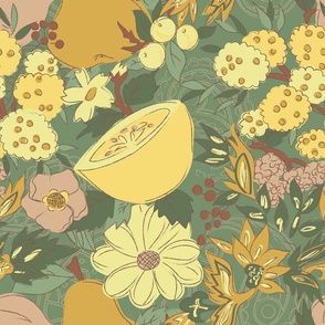 Fruity Boho Floral in Sage + Buttercup - Spoonflower X LainSnow Design Challenge