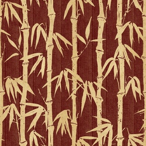JAPANESE INK BAMBOO - GOLD ON TEXTURED WARM RED