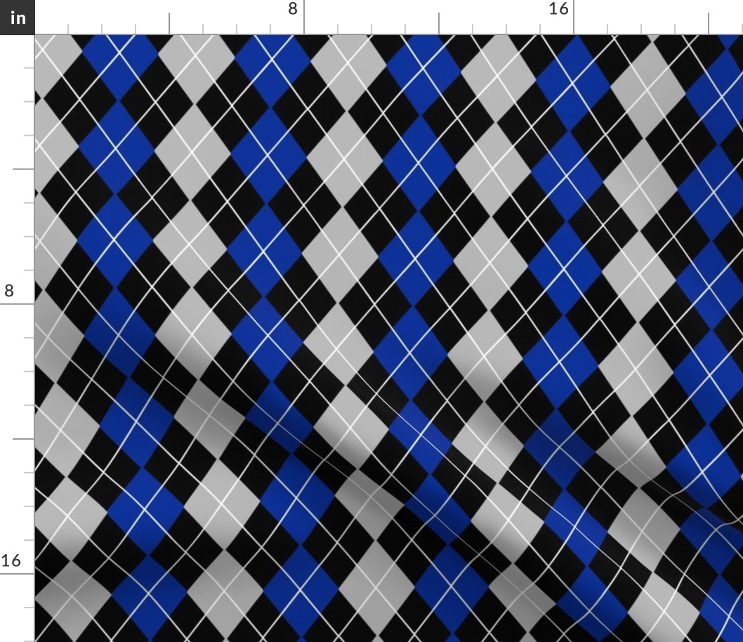 Classic 3 Color Argyle in Black Gray and Blue