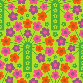 Cow Parsley Retro Seventies 1970s Floral Botanical in Groovy Green Fuchsia Pink Purple Orange Brown - LARGE Scale - UnBlink Studio by Jackie Tahara