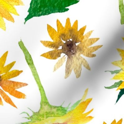 Jumbo Watercolor Sunflowers on White by Brittanylane