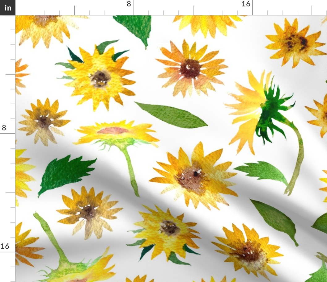 Jumbo Watercolor Sunflowers on White by Brittanylane