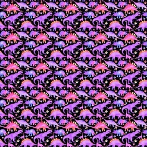 Dinosaurs - purple and multi on black - tiny scale