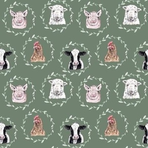 Farm Animals Green Background