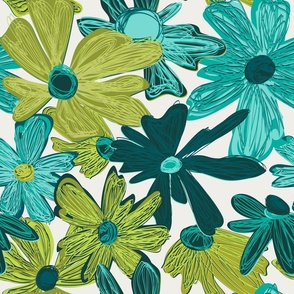 Custom - Vintage Patio Floral in Lime + Teal