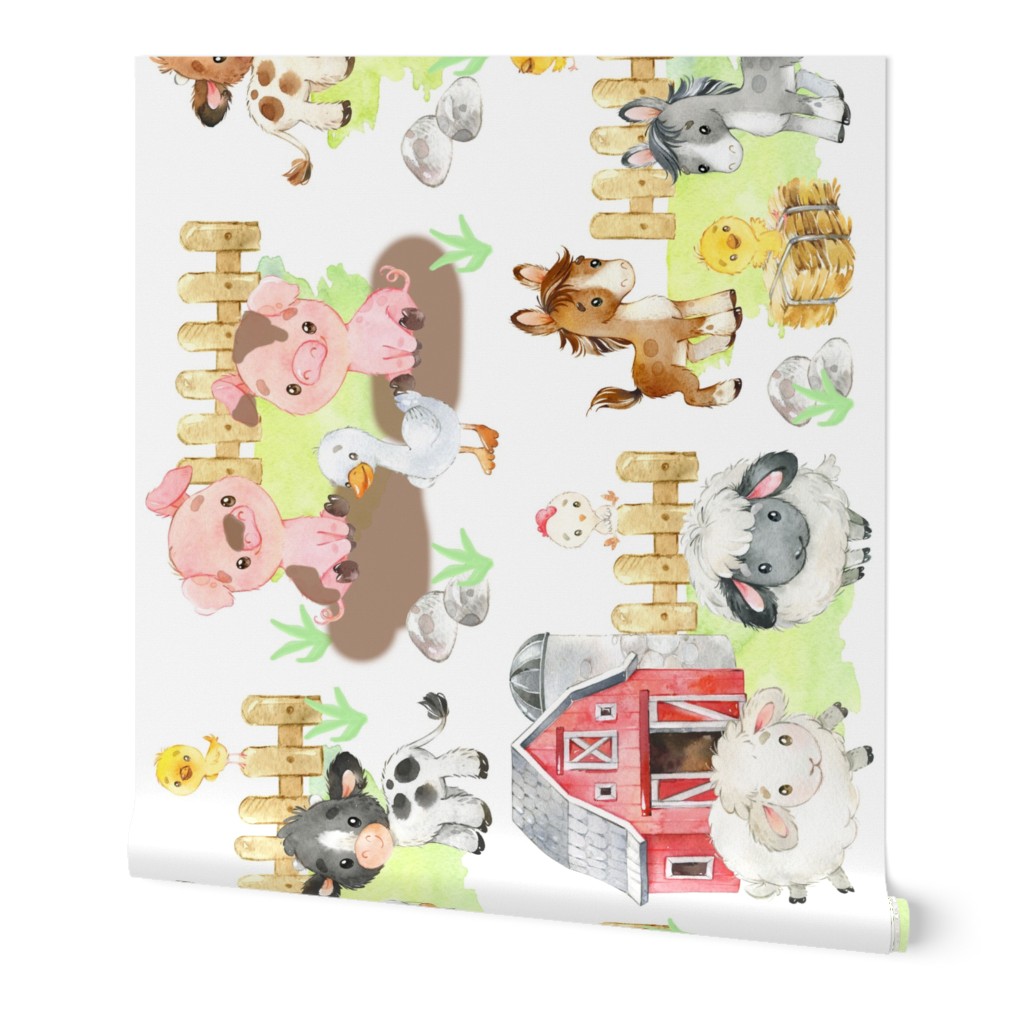 Watercolor Farm Animals Nursery Horizontal