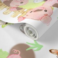 Watercolor Farm Animals Nursery Horizontal