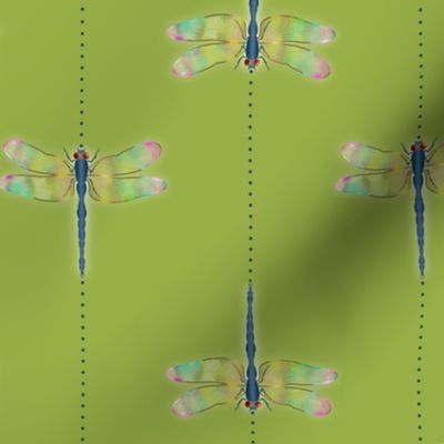 Dragonflies in Flight//Blue on Lime Green