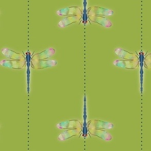 Dragonflies in Flight//Blue on Lime Green