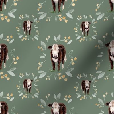 Floral Hereford Cow Green