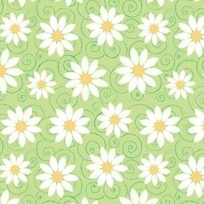 White daisies and spirals on soft green