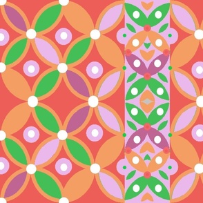  The Moroccan Summer Delight Print -  © 2022 Vanessa Peutherer - Version 1 - Coral Floral Bloom With Decorative Stripe Border Print - Summer 2022 - petalcoordinatesinbloomdc 