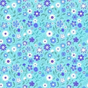 Ditsy white, purple and blue flowers