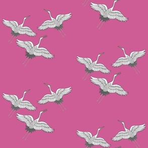 Cranes in Flight (motif) - peony pink, medium 