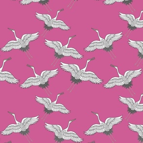 Cranes in Flight (Flock) - peony pink, medium 