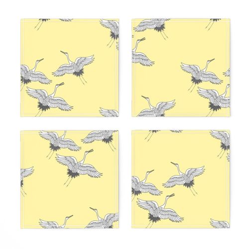 Cranes in Flight (motif) - lemon yellow, medium 