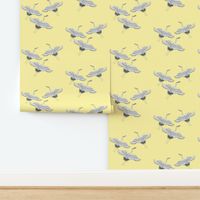 Cranes in Flight (motif) - lemon yellow, medium 