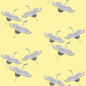Cranes in Flight (motif) - lemon yellow, medium 