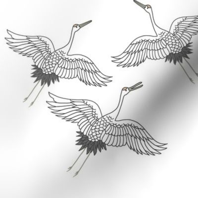 Cranes in Flight (motif) - white, medium 