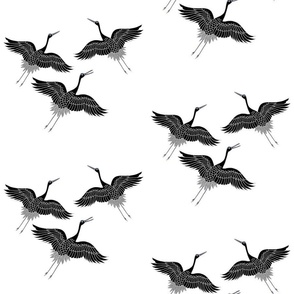 Cranes in Flight (motif) - greyscale noir on white, medium 